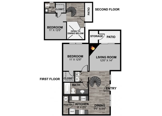 2 bedroom 2 bathroom loft 1017 sq ft floor plan at 255 North Apartments in Tucson, AZ